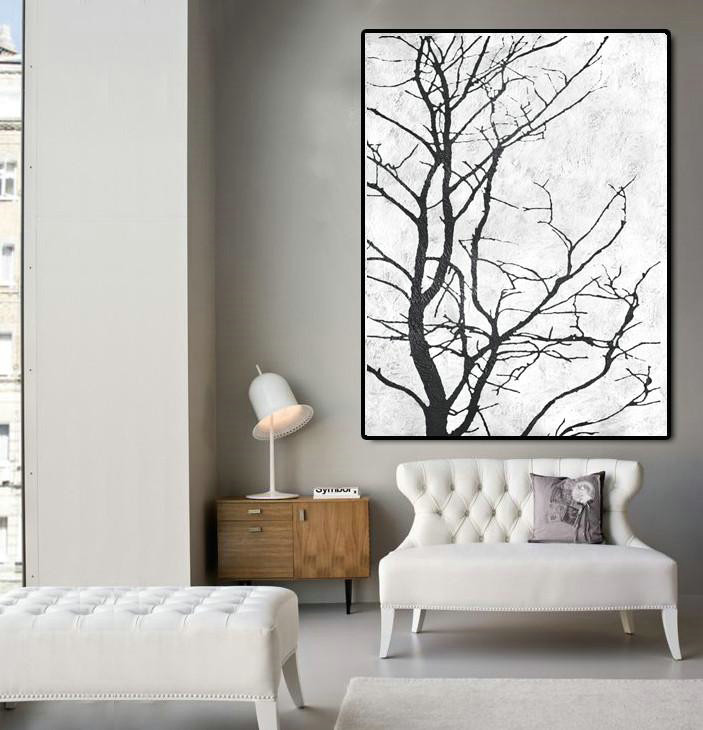 Giant Canvas Wall Art,Black And White Minimal Painting On Canvas - Large Living Room Wall Decor